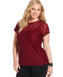 Lend a racy feel to your style with DKNYC's short sleeve plus size top, crafted from on-trend lace.