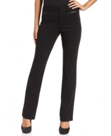 These straight-leg, ponte-knit pants from NY Collection get a sleek finishing touch with faux leather trim at the pockets.