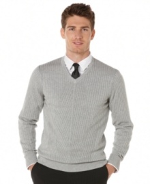 This Perry Ellis ribbed sweater can be dressed up or down for a variety of stylish winter looks.