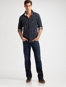 It might look like a simple shirt but this rich plaid has a complementary gingham lining, adding interest and a little extra weight, plus pockets with rich leather trim. Spread collar Button patch chest pockets Front button placket Angled front slash pockets with leather trim Long sleeves with button cuffs and roll-up tabs Cotton Machine wash Imported It might look like a simple shirt but this rich plaid has a complementary gingham lining, adding interest and a little extra weight, plus pockets with rich leather trim. Spread collar Button patch chest pockets Front button placket Angled front slash pockets with leather trim Long sleeves with button cuffs and roll-up tabs Cotton Machine wash Imported