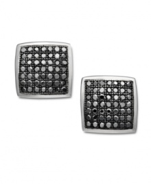 Sparkling & shapely -- a total standout. These square-shaped stud earrings shine with the addition of pave-set, round-cut black diamonds (1/3 ct. t.w.) against a 14k white gold setting. Approximate diameter: 9 mm. Sparkling & shapely -- a total standout. These square-shaped stud earrings shine with the addition of pave-set, round-cut black diamonds (1/3 ct. t.w.) against a 14k white gold setting. Approximate diameter: 9 mm.