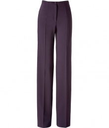 Elegant pant in a fine wool blend - Small stretch content, super comfortable - In a beautiful new fall color, plum - A classic, with a high waisted fit, straight legs and figure-flattering pleats - Nothing looks smarter, more serious, but also fashionable in the office - Ingenious 24/7 - A must-have basic in your business wardrobe - Wear these pants for day with a blouse and cardigan, for evening, with a silk blouse and a biker jacket