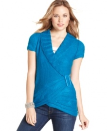 A chic variation to the classic cable-knit sweater, this style from Planet Gold sports a tulip-hem and cinched waist that totally flaunts your shape. Love it! A chic variation to the classic cable-knit sweater, this style from Planet Gold sports a tulip-hem and cinched waist that totally flaunts your shape. Love it!