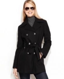 Double-breasted buttons and classic styling give Nautica's short trench a timeless look. Double-breasted buttons and classic styling give Nautica's short trench a timeless look.