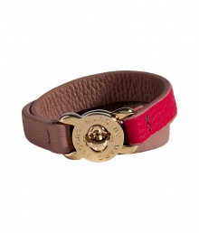 With its cool bicolor leather and logo engraved hardware, Marc by Marc Jacobs wrap around bracelet lends just the right amount of edge to your outfit - Red and blush leather, gold-toned logo-engraved turnlock closure - Team with oversized sweaters, favorite skinnies and flats