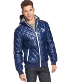 Pump up your out-and-about look with the contrast details of this quilted, hooded jacket from Puma.