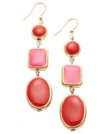 Colorblock chic. Try on the latest trend in Style&co.'s bold earring style. Set in gold-plated mixed metal, earrings feature oval, round and square beads in pink and red acrylic. Approximate drop: 2-1/2 inches. Colorblock chic. Try on the latest trend in Style&co.'s bold earring style. Set in gold-plated mixed metal, earrings feature oval, round and square beads in pink and red acrylic. Approximate drop: 2-1/2 inches.