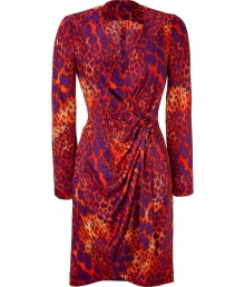 Bring bold style with this flattering printed wrap dress from Salvatore Ferragamo - V-neck, long sleeves, wrap style with front draped detail, all-over animal print - Wear with platform booties and a statement clutch