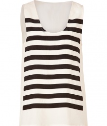 Float into the new season in Marc by Marc Jacobs eye-catching and ethereal striped chiffon tank - Scoop neckline, thick straps, solid back - Loose fit - Wear with a boyfriend blazer and jeans, or tucked into a pencil skirt with a knit jacket and heels Float into the new season in Marc by Marc Jacobs eye-catching and ethereal striped chiffon tank - Scoop neckline, thick straps, solid back - Loose fit - Wear with a boyfriend blazer and jeans, or tucked into a pencil skirt with a knit jacket and heels