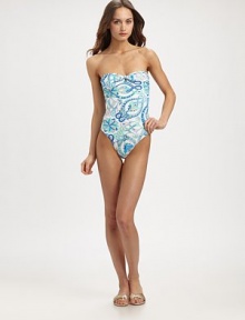 A 60s-inspired print gives this swim style retro appeal. The sexy bandeau top adds an ultra-feminine touch. Bandeau necklineHalter strapFully lined73% nylon/27% elastaneMachine washMade in Italy A 60s-inspired print gives this swim style retro appeal. The sexy bandeau top adds an ultra-feminine touch. Bandeau necklineHalter strapFully lined73% nylon/27% elastaneMachine washMade in Italy