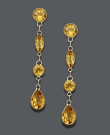 Add rich color in sunshine-inspired hues. Round, pear, and marquise-cut citrine (3-1/10 ct. t.w.) glistens in a polished 14k gold setting. Approximate drop: 2 inches.