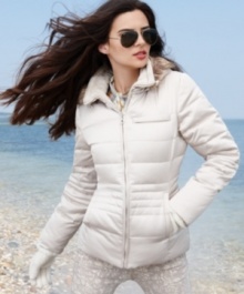 Warm up with DKNY's feminine, fitted puffer jacket. Wear it with the faux-fur trimmed hood for stylish protection against the elements! Warm up with DKNY's feminine, fitted puffer jacket. Wear it with the faux-fur trimmed hood for stylish protection against the elements!