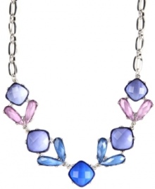 Pretty pastels. A lovely shade of lilac is complemented by soft pink and blue hues on this fashionable frontal necklace from AK Anne Klein. Set in silver tone mixed metal with faceted glass accents, it's a perfect style for spring. Approximate length: 17 inches + 2-inch extender. Pretty pastels. A lovely shade of lilac is complemented by soft pink and blue hues on this fashionable frontal necklace from AK Anne Klein. Set in silver tone mixed metal with faceted glass accents, it's a perfect style for spring. Approximate length: 17 inches + 2-inch extender.