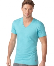 The classic v-neck from Ralph Lauren with hem polo player accent adds refinement to your casual look. The classic v-neck from Ralph Lauren with hem polo player accent adds refinement to your casual look.