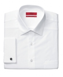 A versatile player in your weekday rotation, this fitted dress shirt from Alfani RED boasts a classic spread collar and French cuffs. A versatile player in your weekday rotation, this fitted dress shirt from Alfani RED boasts a classic spread collar and French cuffs.