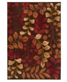 A warm, inviting color palette is woven over earthy brown in a stunning leaf and branch design from Nourison. Hand tufted of long polyester fibers for added strength and softness, the Contour area rug creates an ideal accent for any modern room. A warm, inviting color palette is woven over earthy brown in a stunning leaf and branch design from Nourison. Hand tufted of long polyester fibers for added strength and softness, the Contour area rug creates an ideal accent for any modern room.