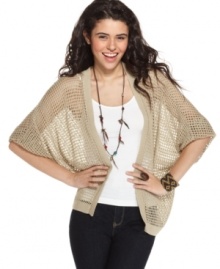 Batwing sleeves, plus an open-knit design, makes this American Rag cardigan a chic layer to jeans and tees! Batwing sleeves, plus an open-knit design, makes this American Rag cardigan a chic layer to jeans and tees!