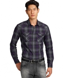 Saddle up to style with this handsome Western inspired plaid button down by Kenneth Cole New York. Saddle up to style with this handsome Western inspired plaid button down by Kenneth Cole New York.