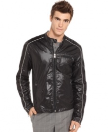 Put some zip on your outerwear collection with this cool moto style from Sons of Intrigue. Put some zip on your outerwear collection with this cool moto style from Sons of Intrigue.