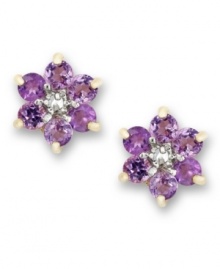 Spring forward. Victoria Townsend's sweet flower studs feature round-cut amethyst (1-1/5 ct. t.w.) set in 18k gold over sterling silver. Approximate diameter: 3/8 inch. Spring forward. Victoria Townsend's sweet flower studs feature round-cut amethyst (1-1/5 ct. t.w.) set in 18k gold over sterling silver. Approximate diameter: 3/8 inch.