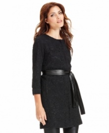 Whether you wear as a lightweight layer or keep on all day to punctuate your outfit, you're sure to make a style statement in this lace coat from DKNYC. Whether you wear as a lightweight layer or keep on all day to punctuate your outfit, you're sure to make a style statement in this lace coat from DKNYC.