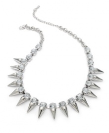 Look sharp with this necklace from Bar III. Crafted from rhodium-plated mixed metal, the necklace is adorned with spikes and clear glass crystals for a bit of fashion on the edge. Approximate length: 16 inches + 2-inch extender.