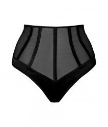 Sleek and seductive with corset-effect satin taped seams, Kiki de Montparnasses sheer black high-waisted thong is as chic as it is easy to wear - High-waisted thong with tonal satin trim - Perfect under a slinky cocktail sheath or paired with a matching bra for stylish lounging Sleek and seductive with corset-effect satin taped seams, Kiki de Montparnasses sheer black high-waisted thong is as chic as it is easy to wear - High-waisted thong with tonal satin trim - Perfect under a slinky cocktail sheath or paired with a matching bra for stylish lounging