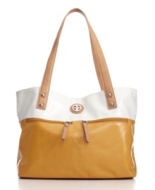 A coated two-tone exterior makes this sleek bag as fashionable as it is functional. This polished tote by Giani Bernini features a roomy interior, shiny signature hardware and convenient interior and exterior pockets.