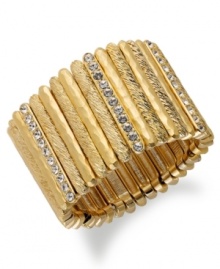 Gilded glamour. This cuff bracelet from Alfani is crafted from gold-tone mixed metal with glass crystal accents adding luster. Approximate diameter: 3-1/2 inches. Gilded glamour. This cuff bracelet from Alfani is crafted from gold-tone mixed metal with glass crystal accents adding luster. Approximate diameter: 3-1/2 inches.