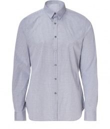 Classic, polished button-down dress shirt from Paul Smith in pure blue and white micro-checked cotton - Short collar and full placket with slim, cuffed sleeves - Favorite shirt of the office or for pleasure when paired with smart fitted suit pants or with favorite dark denim