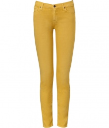 Colorful denim is the simplest way to make any ensemble stand out, especially when it looks as good as Seven for all Mankinds jean leggings - Curve-hugging, second skin fit in a soft, cotton stretch blend - On trend in an elegant mustard hue - Medium low rise, with classic five pocket styling, button closure, zip fly and signature embroidery at rear - Pair with a light cashmere pullover, a tunic top or a silk blouse and ballet flats or low boots