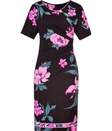 Power florals remain in full bloom, and Leonards black and pink printed silk dress elevates the trend to new levels of ladylike luxe - Slim cut, with flattering, asymmetric drape detail at waist - Short sleeves and round neck - Straight skirt hits at knee - Pair with ballet flats and a light cardigan by day, and style with a cropped leather jacket and strappy sandals by night Power florals remain in full bloom, and Leonards black and pink printed silk dress elevates the trend to new levels of ladylike luxe - Slim cut, with flattering, asymmetric drape detail at waist - Short sleeves and round neck - Straight skirt hits at knee - Pair with ballet flats and a light cardigan by day, and style with a cropped leather jacket and strappy sandals by night