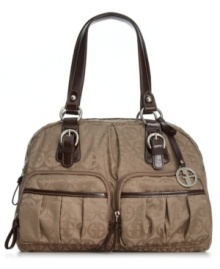 Signature jacquard with a soft sheen finish adorns this satchel silhouette by Giani Bernini. Buckle and stud accents add extra dimension, while zipped pockets inside and out ensure all your belongs stay safe. Signature jacquard with a soft sheen finish adorns this satchel silhouette by Giani Bernini. Buckle and stud accents add extra dimension, while zipped pockets inside and out ensure all your belongs stay safe.
