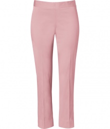 Chic pants in fine, cotton stretch blend - On-trend in pale pink - Slim cut crops at ankles - Slim, medium rise flat front, with side zip and welt pockets at rear - Crease detail flatters and elongates the leg - Elegant and ultra-versatile, ideal for work or weekend - Pair with a cardigan, simple t-shirt or tank and leather flats, or dress up with a silk blouse, blazer and peep toe pumps