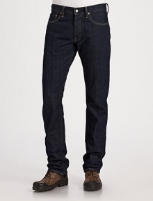 A sophisticated take on a classic, fitting slim through the hips and thighs with a straight leg in dark indigo denim. Five-pocket style Low rise Cotton; machine wash Imported A sophisticated take on a classic, fitting slim through the hips and thighs with a straight leg in dark indigo denim. Five-pocket style Low rise Cotton; machine wash Imported