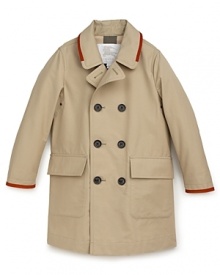 It's tradition at its finest -- this handsome peacoat is crafted with Burberry's authentic attention to detail, adding orange trim to its classic design. It's tradition at its finest -- this handsome peacoat is crafted with Burberry's authentic attention to detail, adding orange trim to its classic design.