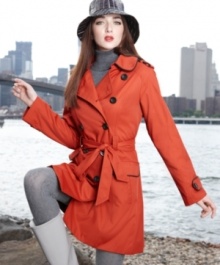 Jones New York offsets traditional trench coat detailing with chic piping for a look that protects you from the elements in style! Jones New York offsets traditional trench coat detailing with chic piping for a look that protects you from the elements in style!