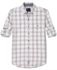 Rolled up or down, this plaid shirt from Calvin Klein Jeans is a versatile addition to your summer wardrobe. Rolled up or down, this plaid shirt from Calvin Klein Jeans is a versatile addition to your summer wardrobe.