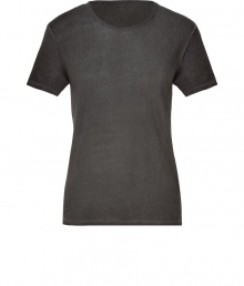 Stylish t-shirt in fine, pure dark grey linen - Supremely soft, summer weight material has a well-worn, vintage look - Round neck, short sleeves and decorative seams - Slimmer cut tapers gently through waist - Casually cool, easily dressed up or down - Wear solo or layer beneath a blazer and pair with jeans, chinos, shorts or linen trousers
