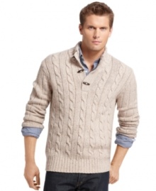 Cabling and toggle details add dapper attitude to this key Izod layering piece. Cabling and toggle details add dapper attitude to this key Izod layering piece.