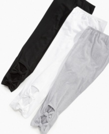 Transition dresses into cooler weather by pairing them with these leggings from Planet Gold. Pretty bow detailing at the ankles even adds extra style. Transition dresses into cooler weather by pairing them with these leggings from Planet Gold. Pretty bow detailing at the ankles even adds extra style.