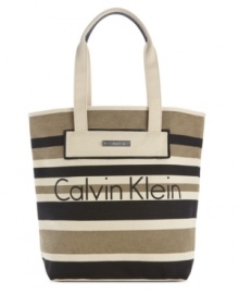 Wear with that breezy dress for rooftop cocktails or shorts and sandals by the beach, this every-occasion tote from Calvin Klein is the perfect companion. Dressed up in subtle stripes and discrete logo lettering for a look that's undecidedly delightful. Wear with that breezy dress for rooftop cocktails or shorts and sandals by the beach, this every-occasion tote from Calvin Klein is the perfect companion. Dressed up in subtle stripes and discrete logo lettering for a look that's undecidedly delightful.