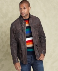 You'll wish it was winter year-round just so you can sport this handsome leather jacket by Tommy Hilfiger. You'll wish it was winter year-round just so you can sport this handsome leather jacket by Tommy Hilfiger.