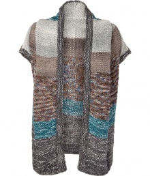 Luxurious cardigan in a fine rayon-wool blend - Elegant grey, blue and beige Missoni knit - Features a small stand-up collar, open front and short, wide sleeves - Stylish alternative to classic cardigans or blazers, with jeans and boots or a pencil skirt and heels Luxurious cardigan in a fine rayon-wool blend - Elegant grey, blue and beige Missoni knit - Features a small stand-up collar, open front and short, wide sleeves - Stylish alternative to classic cardigans or blazers, with jeans and boots or a pencil skirt and heels