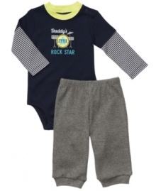 Keep him rocking through the day in this fun bodysuit and pant set from Carter's. Keep him rocking through the day in this fun bodysuit and pant set from Carter's.