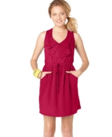 A ruffled collar adds flirty flair to this simple Be Bop sundress - style it with bold bangles for a pop of color! A ruffled collar adds flirty flair to this simple Be Bop sundress - style it with bold bangles for a pop of color!