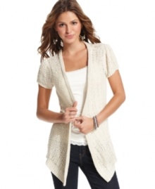 Go long in a short sleeve knit cardigan that'll buffer the chilly temps in style! From Belle Du Jour. Go long in a short sleeve knit cardigan that'll buffer the chilly temps in style! From Belle Du Jour.