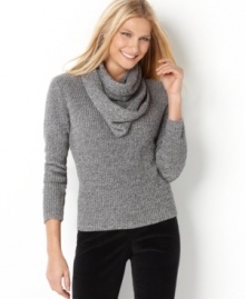 Charter Club makes coordinating easy: This sweater, featuring subtle metallic knit, comes with a matching detachable infinity scarf.