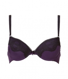 Stylish bra made ..of fine, black and purple stretch nylon - Luxurious bra with a lace look - Padded push up cups and slim, length-adjustable outer straps - Hook closure - Cute little bow - Best for wider necklines - Perfect, snug fit - Magically makes a dream d?collet? - Elegant, sexy, seductive - Fits under (almost) all outfits Stylish bra made ..of fine, black and purple stretch nylon - Luxurious bra with a lace look - Padded push up cups and slim, length-adjustable outer straps - Hook closure - Cute little bow - Best for wider necklines - Perfect, snug fit - Magically makes a dream d?collet? - Elegant, sexy, seductive - Fits under (almost) all outfits