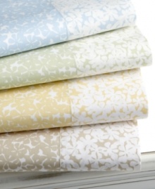 A field of wildflower silhouettes cascade across the Sweet Petals sheet set from Martha Stewart Collection. Thee subtle, pastel color is presented in 300-thread count cotton for a soft, suitable companion to most traditional bedding designs. Fitted sheet is fully elasticized to fit most mattresses. A field of wildflower silhouettes cascade across the Sweet Petals sheet set from Martha Stewart Collection. Thee subtle, pastel color is presented in 300-thread count cotton for a soft, suitable companion to most traditional bedding designs. Fitted sheet is fully elasticized to fit most mattresses.